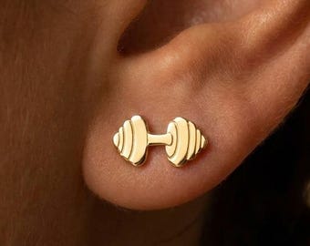 Boucles d'oreilles haltères en plaqué or 24 carats