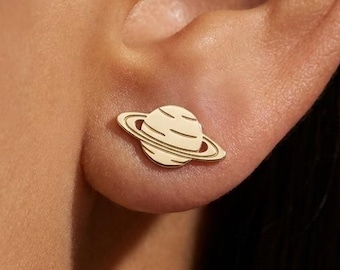 Dainty 24k Gold Filled Saturn Stud Earrings