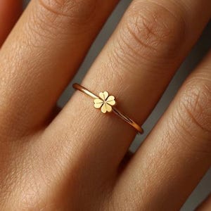 24k Gold Filled Small Four Leaf Clover Ring · St. Patricks Day Gift · Dainty Shamrock Ring · Lucky Spring Jewelry · Pair · 925 Silver