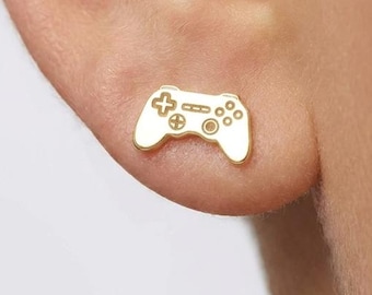 Boucles d'oreilles puces en forme de manette de jeu vidéo plaquées or