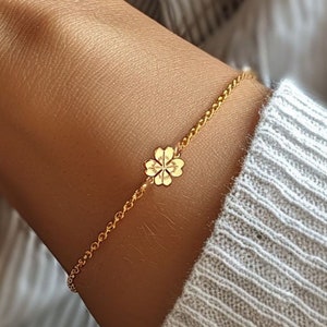 24k Gold Filled Four Leaf Clover Bracelet · St. Patricks Day Gift for Her · Minimalist Dainty Lucky Charm Bracelet · Shamrock Jewelry