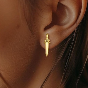 24k Gold Fill Dainty Dagger Earrings · American Traditional Tattoo Jewelry · Edgy Knives Earrings · Minimalist Gothic Jewelry · 925 Silver