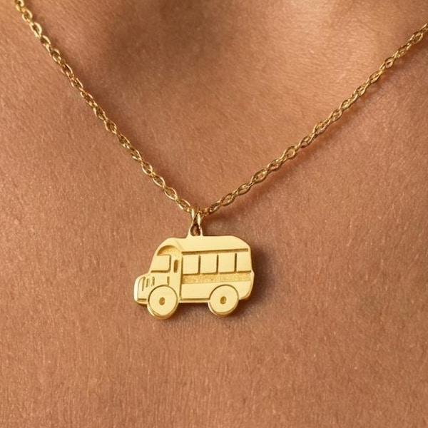 24k Gold Filled School Bus Necklace