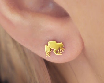 24k Gold Fill Frog Earrings · Tiny Gold Studs · Cute Dainty Jewelry · Perfect Cartilage Earring · Weird Quirky Earrings · Gift for Girls