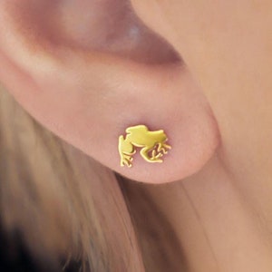 24k Gold Fill Frog Earrings · Tiny Gold Studs · Cute Dainty Jewelry · Perfect Cartilage Earring · Weird Quirky Earrings · Gift for Girls