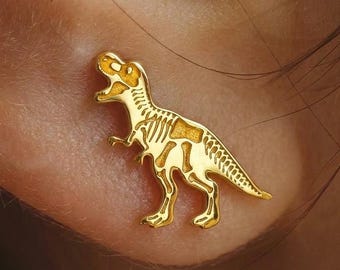 24k Gold Fill T-Rex Fossil Stud Earrings