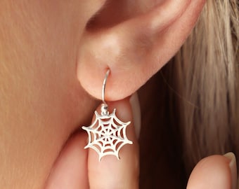 925 Silver Spider Web Earrings · Witchy Earrings · Dainty Spider Earrings · Spooky Holiday Jewelry · Fall Halloween Jewelry · 24k Gold Fill