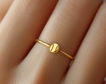 24k Gold Fill Dainty Baseball Ring · Softball Gifts • Game Day Sports Ring · Sports Mom Jewelry • Gift for Team • Stacking Softball Ring