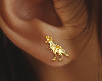 24k Gold Fill T-Rex Fossil Stud Earrings: Dinosaur Jewelry