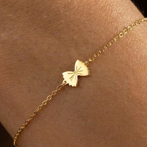 24k Gold Fill Bowtie Pasta Bracelet: Dainty Chef Gift