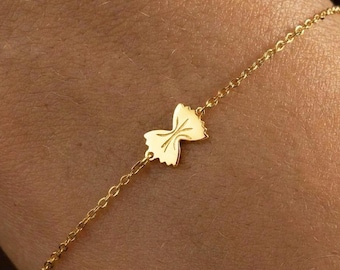 24k Gold Fill Bowtie Pasta Bracelet: Dainty Chef Gift