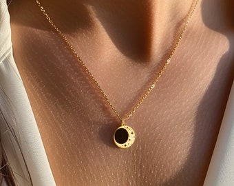 24k Gold Filled Starry Eclipse Necklace · Stars Sun and Moon Jewelry · Unique Celestial Gift · Gold Eclipse Pendant · 925 Silver/Rose Gold