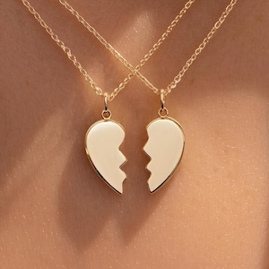 24k Gold Filled Broken Heart Necklaces · SET OF TWO! · Valentines Day Heart Pendant · Best Friend Necklace · Gift for Bestie