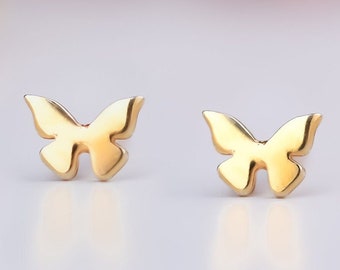 24-karaats gouden vulling minimalistische vlinderoorbellen · Kleine gouden studs · Kraakbeenoorbel · Sierlijke herfstsieraden · Sweet 16 cadeau voor haar · 925 zilver