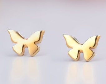 Boucles d'oreilles papillon minimalistes avec remplissage en or 24 carats · Petits clous en or · Boucle d'oreille cartilage · Bijoux d'automne délicats · Cadeau Sweet 16 pour elle · Argent 925