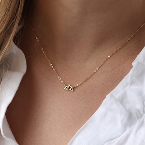 24k Gold Filled Mountain Necklace Nature Travel Jewelry Minimalist Dainty Charm Necklace Wanderlust Winter Jewelry Snowboard Gift image 1