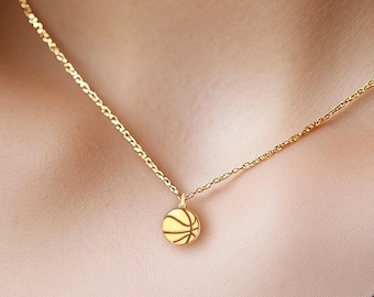 24k Gold Fill Dainty Basketball Necklace · March Madness Game Day Pendant · Sports Mom Gift · Basketball Charm Necklace · 925 Silver