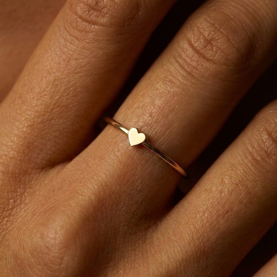 24k Gold Filled Tiny Heart Ring: Dainty Stackable Jewelry