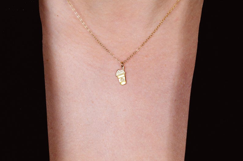 24k Gold Vermeil Pumpkin Spice Latte Necklace: Fall Coffee Pendant image 3