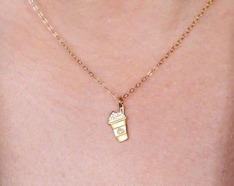 24-karaats gouden vermeil Pumpkin Spice Latte-ketting: hanger herfstkoffie
