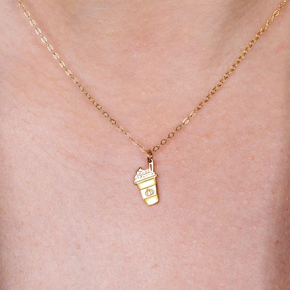 24k Gold Vermeil Pumpkin Spice Latte Necklace: Fall Coffee Pendant