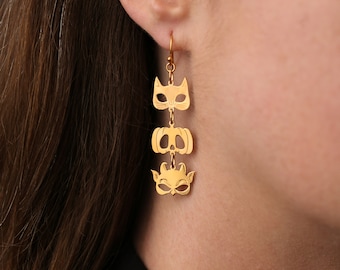 24k Gold Fill Monster Mash Halloween Earrings · Statement Earrings · Witchy Gothic Jewelry · Cute Fall Jewelry · Pair · 925 / Rose Gold