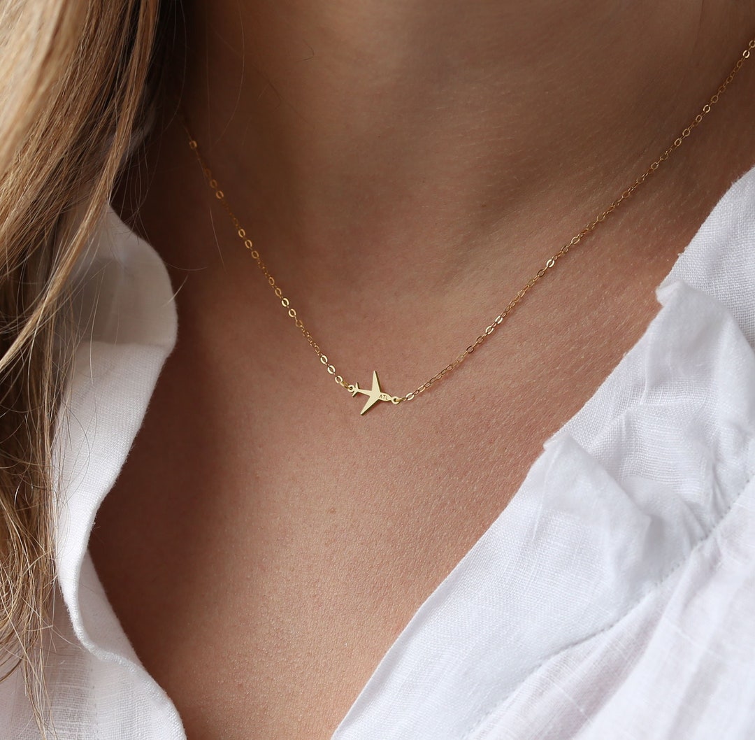 24k Gold Filled Gold Airplane Necklace Flight Attendant Gift for Her