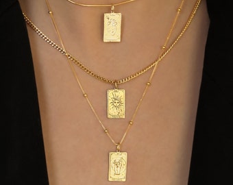 24k Gold Filled Tarot Card Pendant Necklace • Gold Medallion Necklace · Gothic Jewelry • Personalized Gifts • Optional Custom Engraving