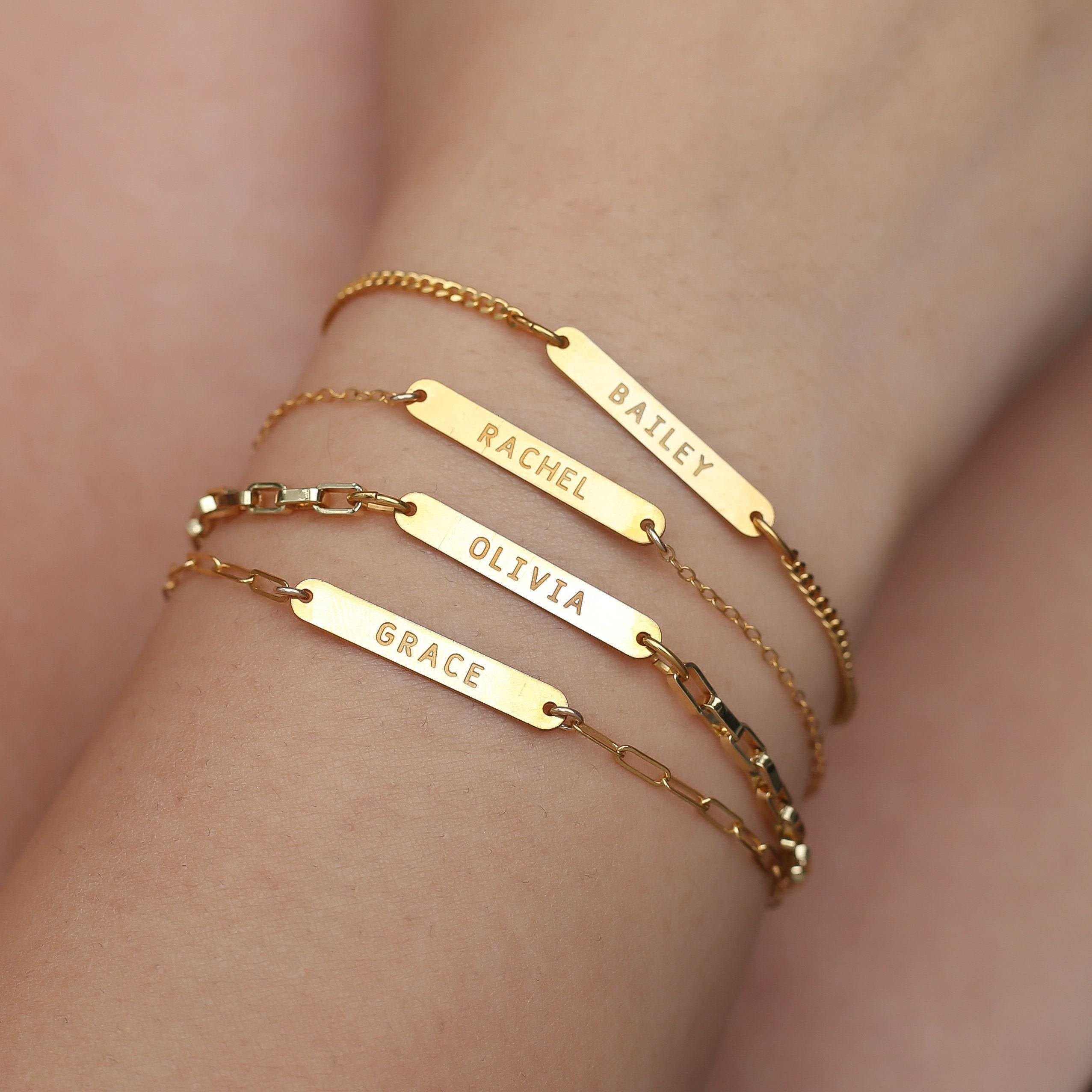 Personalisiertes Namensarmband: 24k Gold Filled, Sterling Silber, Charm mit Gravur