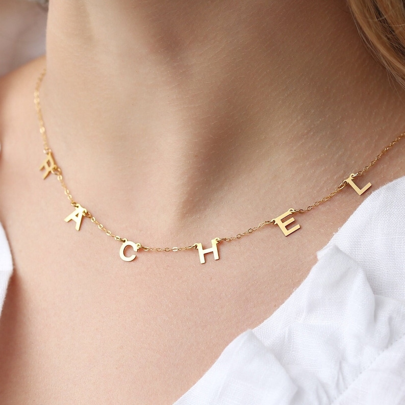 24k Gold Filled Satellite Letter Necklace Custom Name Initials Necklace Perfect Gift for Mom or Sis Personalized Gift for Her Silver image 3