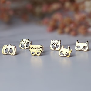 24k Gold Fill Halloween Studs: Spooky Mask Earrings