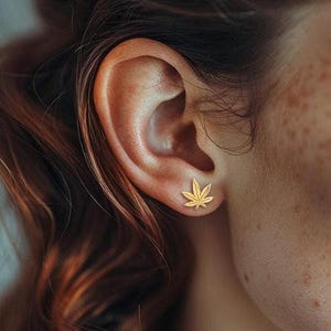 24k Gold Marijuana Leaf Stud Earrings • 420 Jewelry