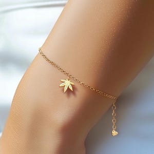 24k Gold Fill Weed Charm Bracelet · Marijuana Gifts for Her