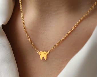 24k Gold Filled Tooth Necklace · Gift for Dentist or Gangster · Hip Hop Gold Tooth Pendant · Tooth Fairy Charm · Quirky Jewelry · 925 Silver