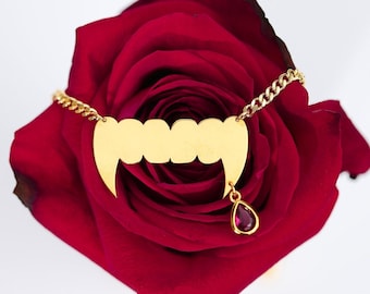 Vampire Fangs Necklace: 24k Dipped Sterling Silver Gothic Jewelry