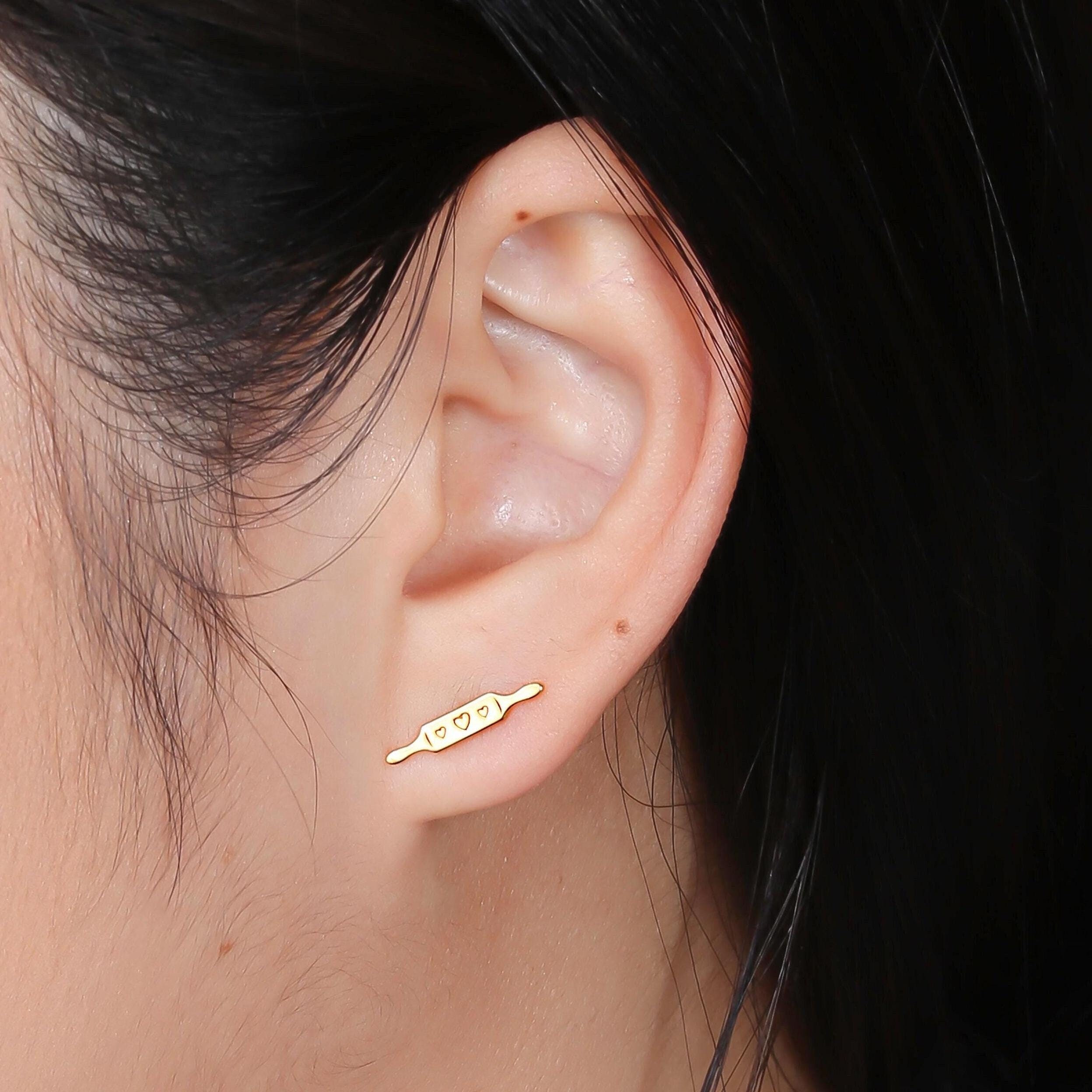 24k Gold Filled Heart Rolling Pin Earrings · Dainty Studs