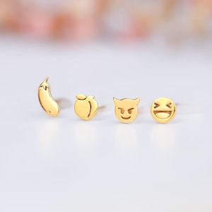 24k Gold Fill Tiny Emoji Earrings · Eggplant Emoji Studs · Perfect Cartilage Earring · Minimalist Fall Jewelry · Sweet 16 Gift · One Pair