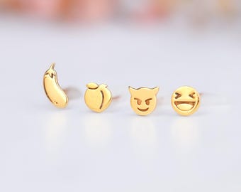24k Gold Fill Tiny Emoji Earrings · Eggplant Emoji Studs · Perfect Cartilage Earring · Minimalist Fall Jewelry · Sweet 16 Gift · One Pair