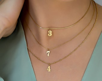 Custom Number Necklace · Gold Lucky Number Jewelry · Dainty Gold Filled Angel Number Pendant · Date Birth Year Personalized Gift for Her