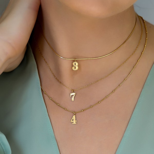 Custom Number Necklace · Gold Lucky Number Jewelry · Dainty Gold Filled Angel Number Pendant · Date Birth Year Personalized Gift for Her