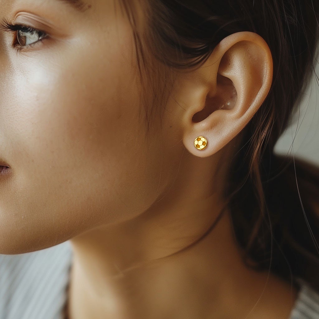 24k Gold Fill Dainty Soccer Ball Earrings · Game Day Studs · Sports Mom Gift · Minimalist Gold Studs • European Football Soccer Earrings