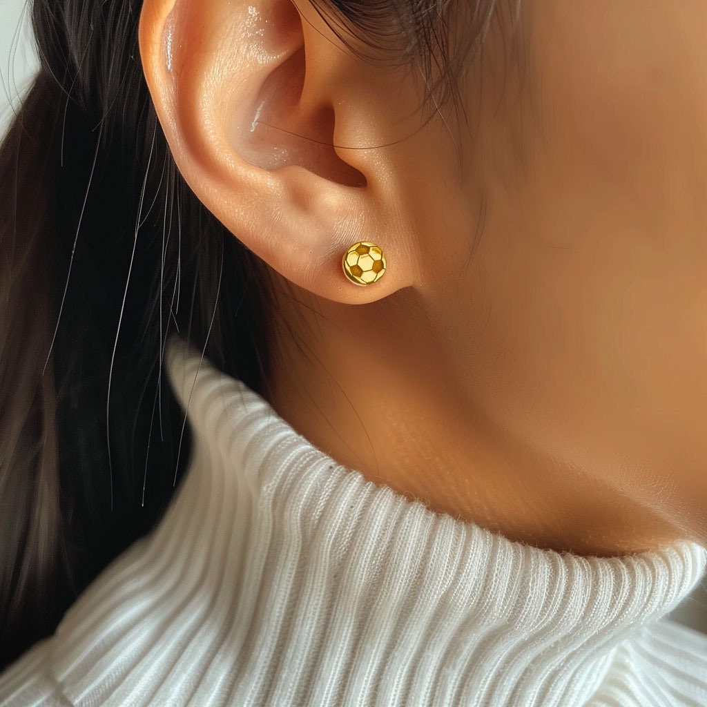 24k Gold Fill Dainty Soccer Ball Earrings · Game Day Studs · Sports Mom Gift · Minimalist Gold Studs • European Football Soccer Earrings