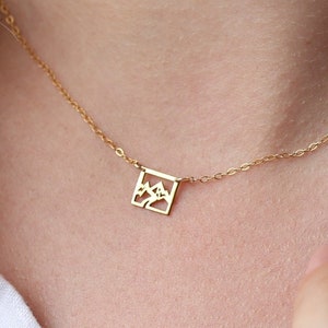 Gold Square Mountain Necklace Travel Wanderlust Jewelry Minimalist Dainty Charm Pendant Nature Jewelry Gold Fill & 925 Silver image 2