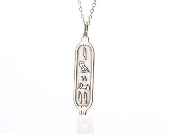 Personalized 925 Silver Cartouche Necklace: Custom Egyptian Hieroglyph Name