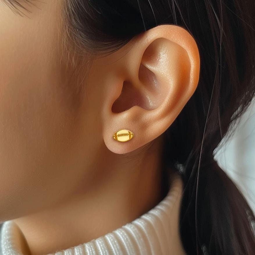 24k Gold Fill Dainty Football Earrings · College Football Game Day Studs · Sports Mom Gift · Minimalist Gold Studs • Rush Week · 925 Silver