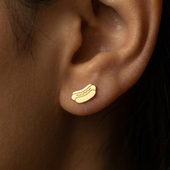 24k Gold Filled Hotdog Stud Earrings: Funny Food Jewelry