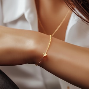 24k Gold Filled Mini Four Leaf Clover Bracelet: Irish Shamrock Jewelry