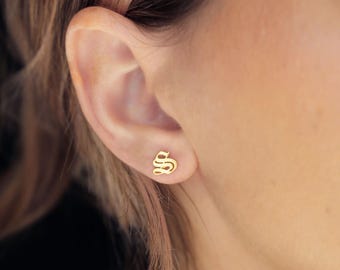 24k Gold Fill Initialen Ohrstecker · Personalisierte Monogramm Alphabet Schmuck · Personalisierte Gotische Buchstaben Ohrringe · 925er Silber / Roségold