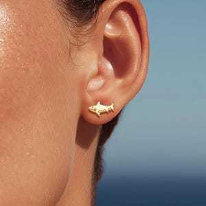 24k Gold Filled Shark Stud Earrings: Dainty Ocean Jewelry Gift