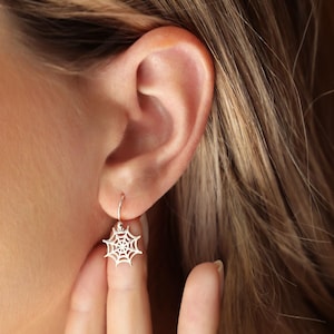 Sterling Silver Spider Web Earrings: Dainty Halloween Jewelry